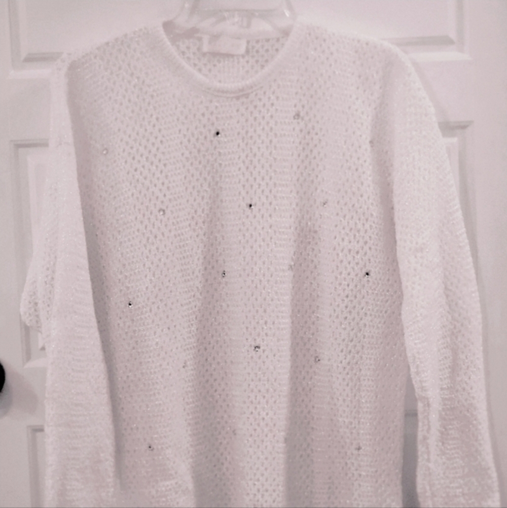 Ralph Lauren White Open Knit Sweater Beachy Boho Long Sleeve Large Great Condit - Picture 14 of 16
